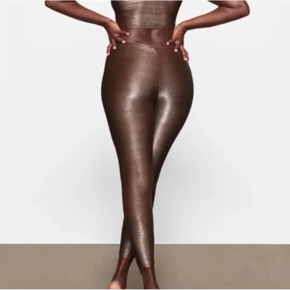 NWT SKIMS XL Cocoa Brown Sparkle Glitter Stretch Leggings High Rise Stretch - Picture 13 of 13